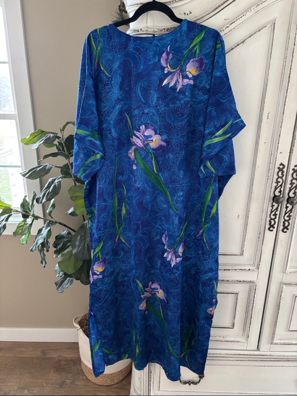 Vintage Winlar Women's Kaftan One Size Satin Floral Relaxed Colorful - Picture 2 of 7